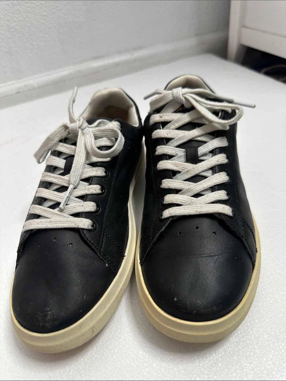 Tory Burch Good Luck Trainer Leather Sneakers Black & Cream US 8